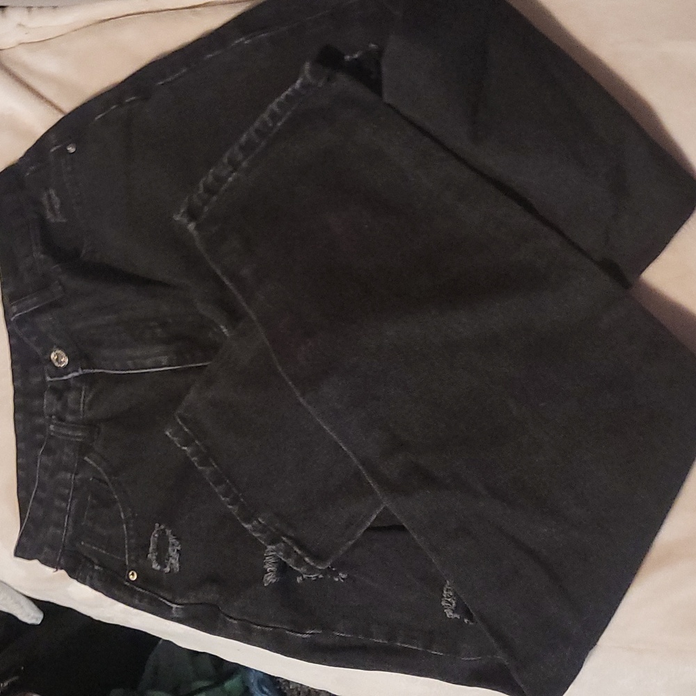 Shein small black ripped/distressed straight leg jeans